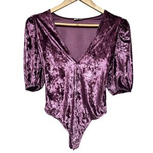 Free People Don't You Wish Velvet Bodysuit Women XS Velour Puff‎ Sleeve Party